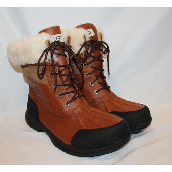 NIB UGG MEN'S BUTTE LOGO LEATHER SHEARLING‎ LINED WINTER SNOW BOOTS WRCH - Picture 4 of 7
